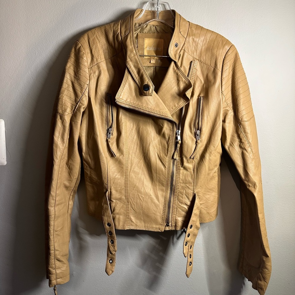 Takara Women's Medium Toffee Brown Faux Leather jacket